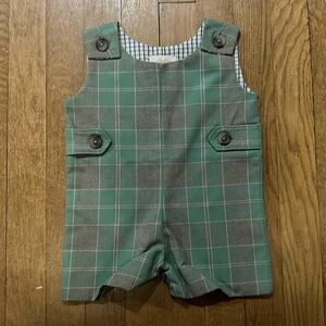 Green plaid shortalls